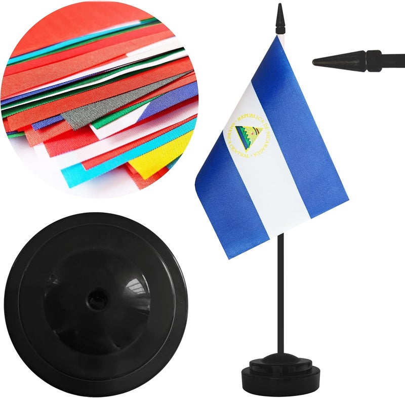 Yamiuo 2 Pack Nicaragua Desk Flag Set, Nicaraguan Desktop Small Miniature Table Office Flag with 12" Black Pole and Black Base, Offices, Classroom, Home, Festival Decoration (Nicaragua) - Image 3